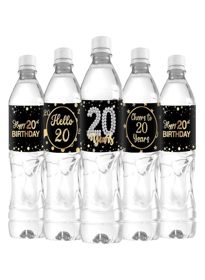 WIDEIDEAL 33Pcs Happy 20th Birthday Water Bottle Labels Cheers to 20 Years Stickers for 20th Birthday Anniversary Party Decorations Labels Sign Black - Image 1